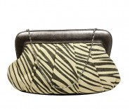 Evening Bag - Pleated Zebra Print w/ Leather Like Frame - Gray - BG-92089GY